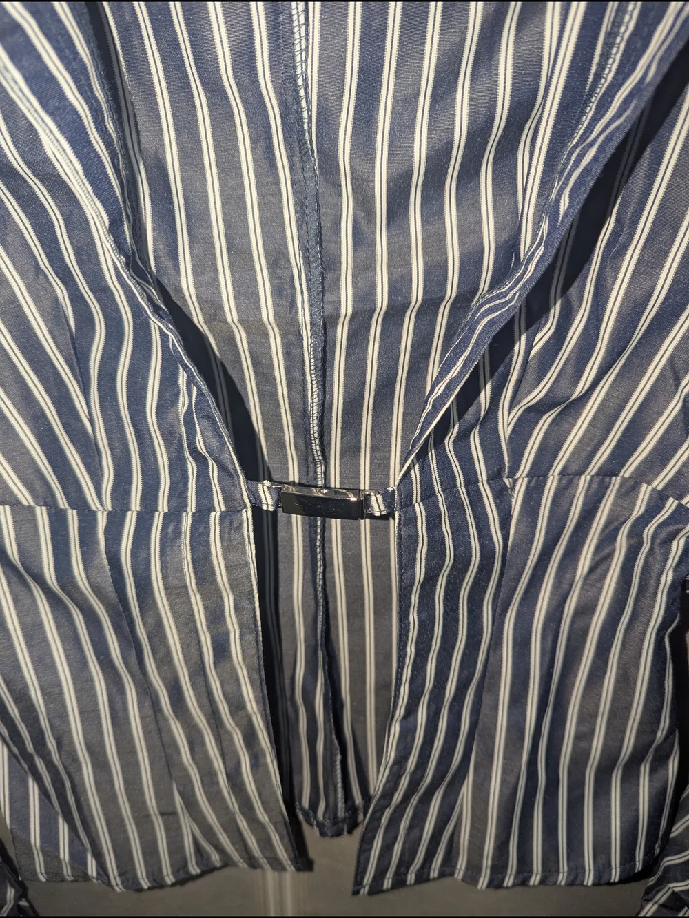 SHEIN Navy and White Vertical Striped Blouse W/ Flare Sleeves